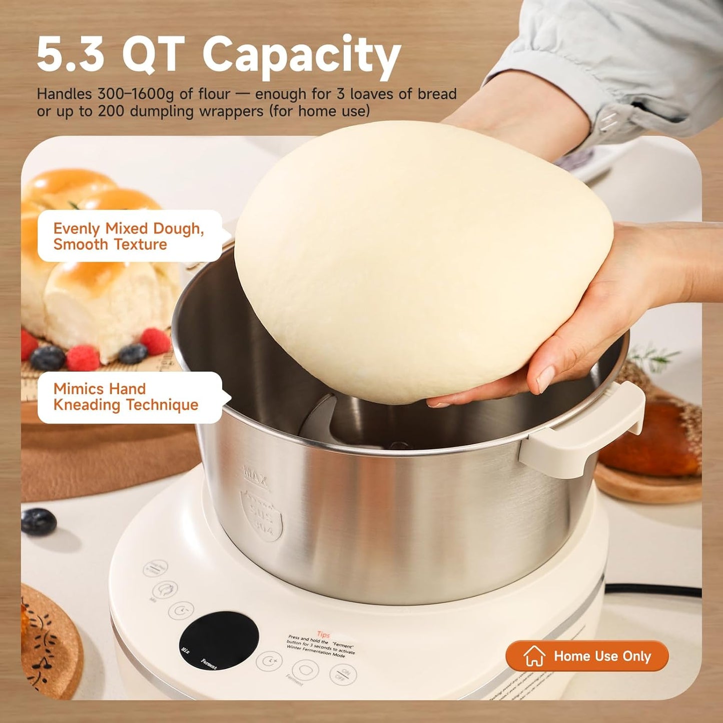 Joydeem Electric Dough Maker with Dual Seasonal Fermentation Function, 3.7Qt Dough Mixer Machine, Perfect for Bread Pizza Roti Dumpling Dough & Sourdough, HMJ-A351