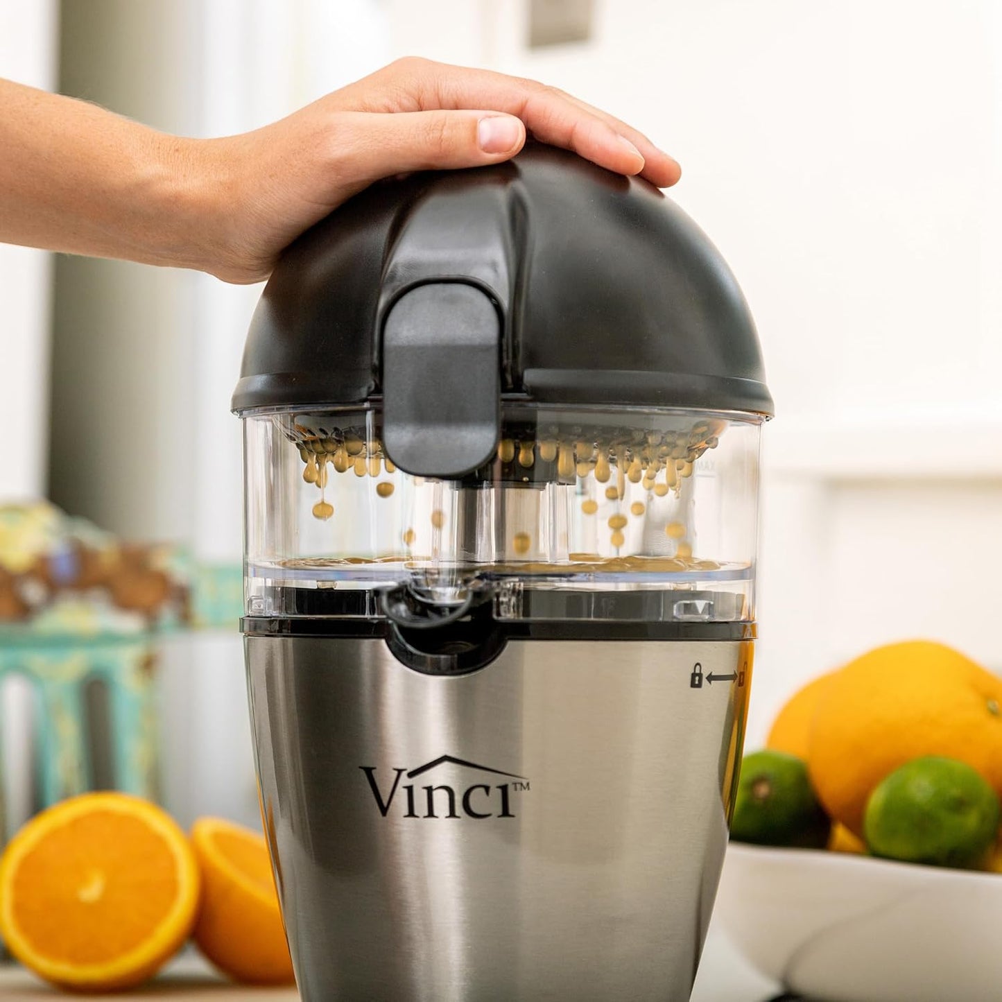 Vinci Hands Free Electric Citrus Juicer, 1-Button Juicer Machine, Orange Lime Grapefruit Lemon Squeezer, Easy to Clean Orange Juicer Squeezer, Black/Stainless Steel