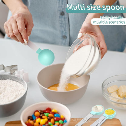 Measuring Cups Set Measuring Spoons Set, Nesting Measure Cups with Stainless Steel Handle, For Measuring Dry and Liquid Ingredients Small Teaspoon with Plastic Head (Mint Green)