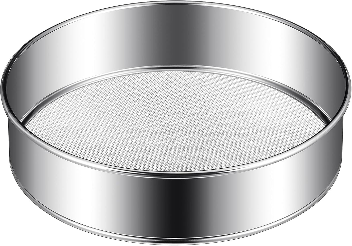Patelai 1 Pc Stainless Steel Round Flour Sifter Sieve Fine Mesh for Bake Decorate Cakes, Pies, Pastries, Cupcakes (8 Inch 60 Mesh)