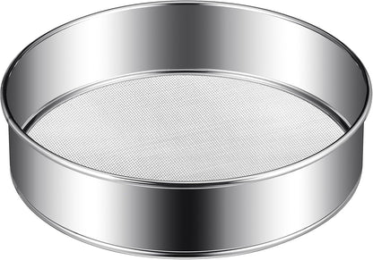 Patelai 1 Pc Stainless Steel Round Flour Sifter Sieve Fine Mesh for Bake Decorate Cakes, Pies, Pastries, Cupcakes (8 Inch 60 Mesh)