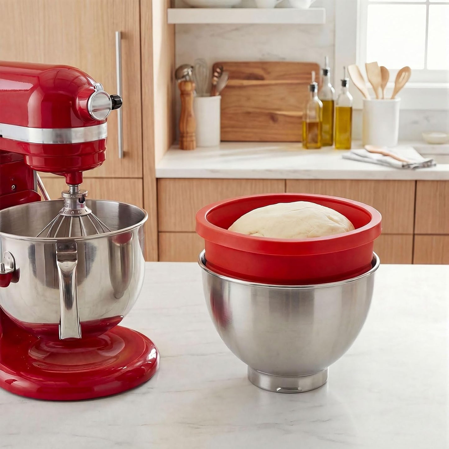 3 Pack Silicone Bowl Liners with Lids for KitchenAid 5QT Tilt Head Mixer, Collapsible Food-Grade Bowl Inserts, Thick Heat/Cold Resistant Silicone Mixing Bowl Liners