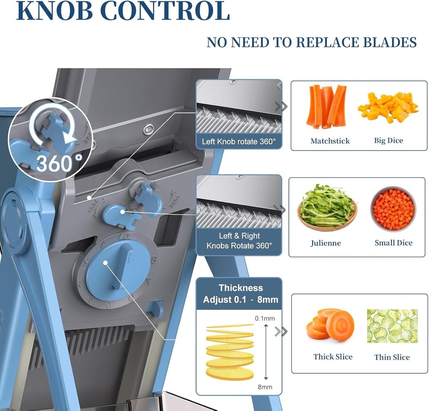 Upgraded Safe Mandoline Slicer Plus, Thickness Adjustable Vegetable Food Chopper, Potato Fries Cutter Veggie Salad Dicer Tomato Onion Versatile Mandoline Slicer for Kitchen (Blue)