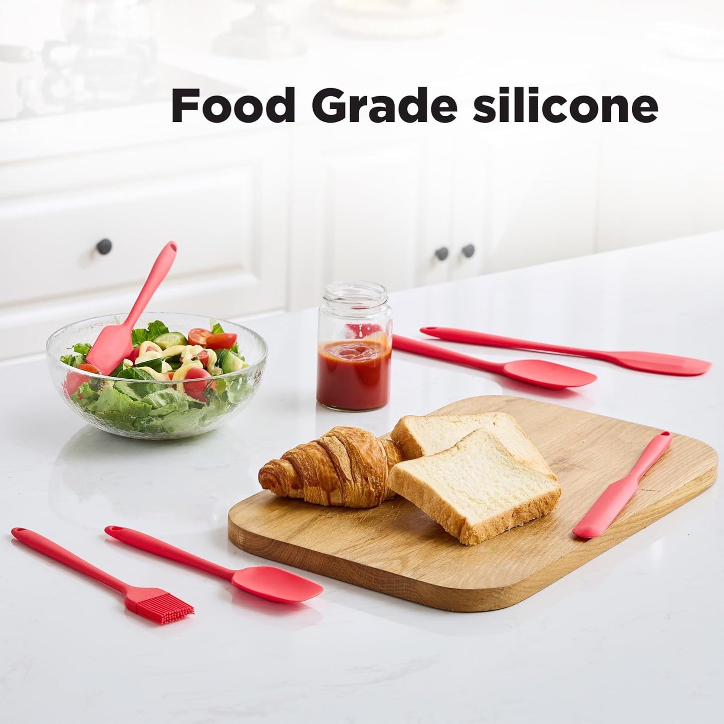 6 Pieces Silicone Spatula Set, Food Grade Rubber Spatula,Kitchen Tools for Baking, Cooking, Stirring (Red)