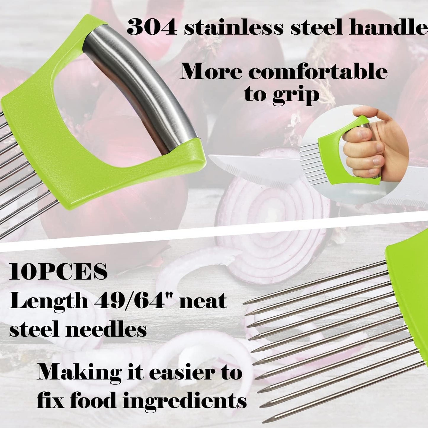 Onion Holder for Slicing - Multi-Purpose Kitchen Tool for Safe and Efficient Slicing of Onions, Tomatoes, Potatoes, Apples, and More | Stainless Steel Vegetable Cutter & Meat Tenderizer 2 PCS