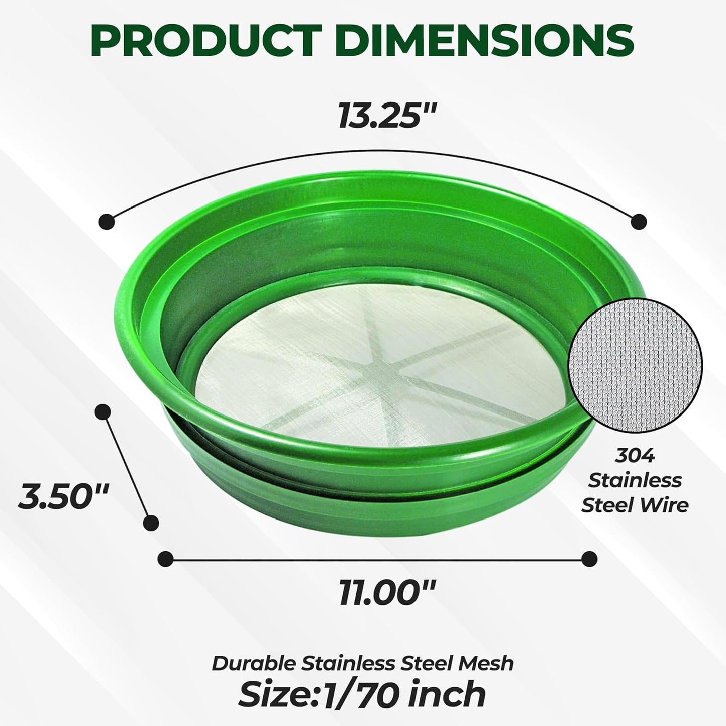 SE 13.25 Inch Wide Stackable Classifier Gold Prospecting Pan - 1/8 Inch Stainless Steel Mesh Sifting Pan, Green