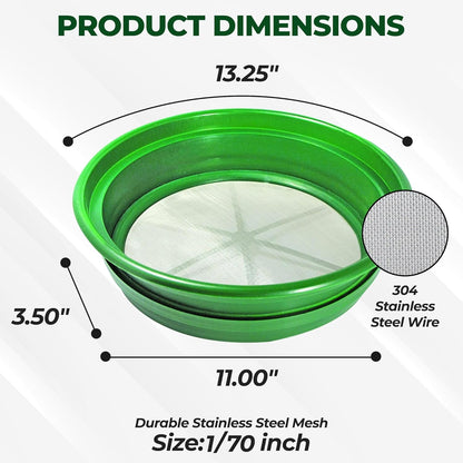 SE 13.25 Inch Wide Stackable Classifier Gold Prospecting Pan - 1/8 Inch Stainless Steel Mesh Sifting Pan, Green