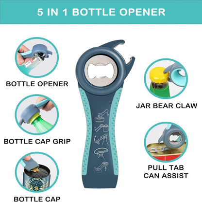 Jar Opener for Weak Hands, Seniors with Arthritis, 3 in 1 Multi Function Bottle Opener Lid Opener For Arthritic Hands with Non Slip Rubber Jar opener Gripper Pad (Red)