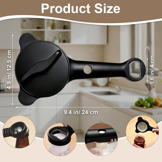Multi-Functional 4-in-1 Jar Opener, Adjustable Stainless Steel Bottle Opener for Multi Size Jar Bottles with Ergonomic Non-Slip Handle Grip, Kitchen Helper for Seniors Weak Hands Arthritis