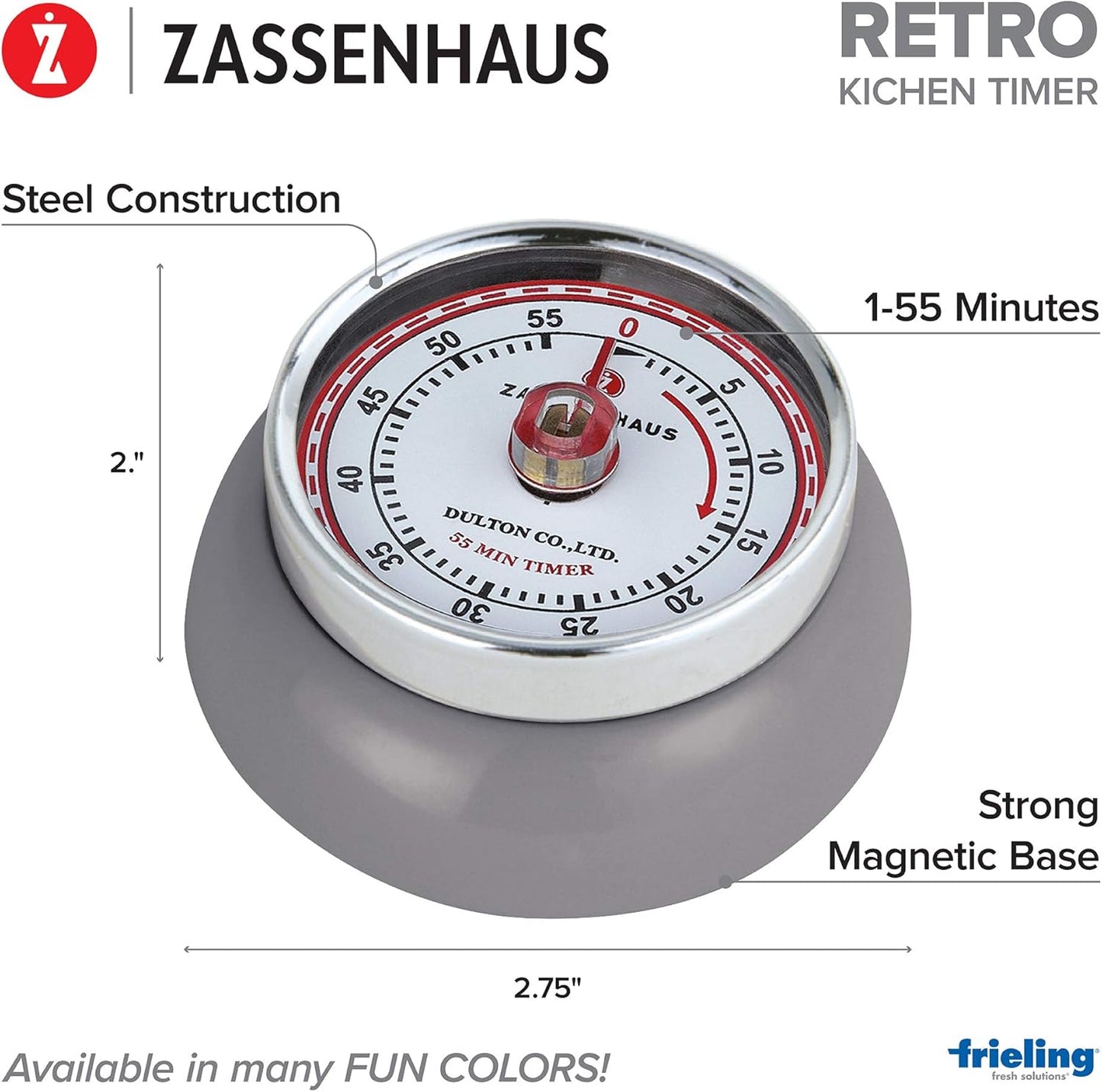 Zassenhaus Magnetic Retro 60 Minute Kitchen Timer, 2.75-Inch, Teal
