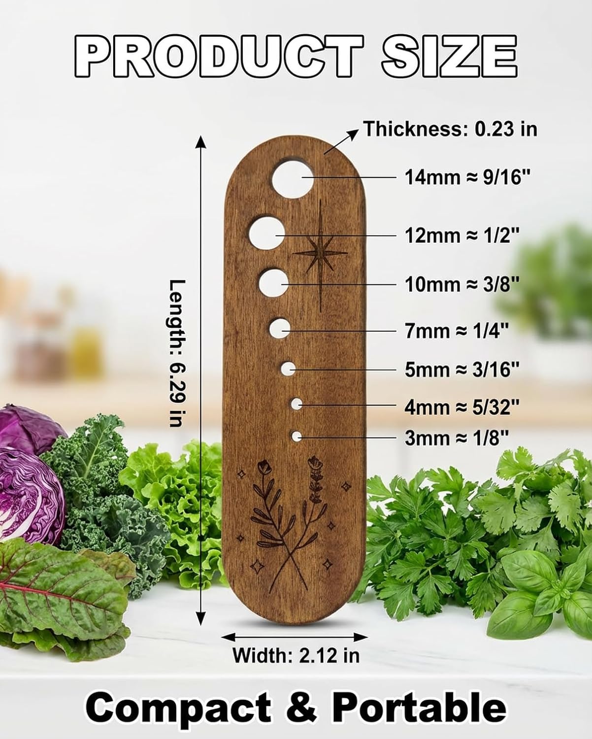 4 Pcs Wooden Herb Stripper, 7 Hole Herb Stripping Tool, Vegetable Leaf Separator for Kale, Chard, Collard Greens, Thyme, Basil and Rosemary
