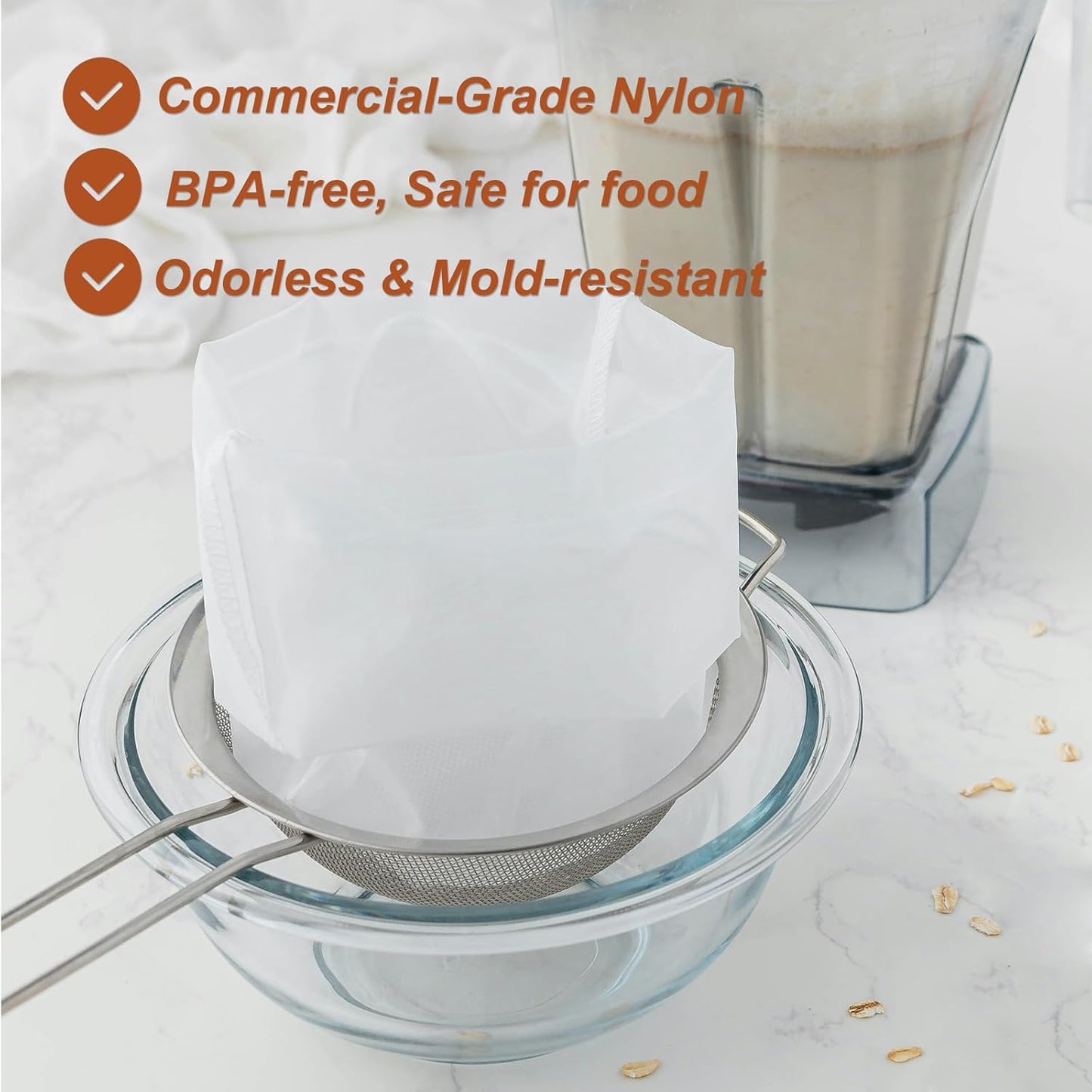 4 Pcs 12"x12" Nut Milk Bag, Strong Durable, Premium Ultra-Fine 200 Mesh Nylon CheeseCloth Bags for Straining, Reusable All Purpose Nut Bag Strainer for making Almond & Nut Milks, Cold Brew, Juicing