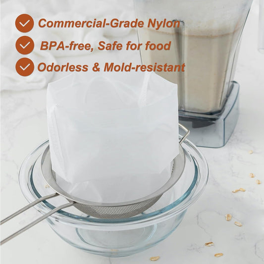 4 Pcs 12"x12" Nut Milk Bag, Strong Durable, Premium Ultra-Fine 200 Mesh Nylon CheeseCloth Bags for Straining, Reusable All Purpose Nut Bag Strainer for making Almond & Nut Milks, Cold Brew, Juicing