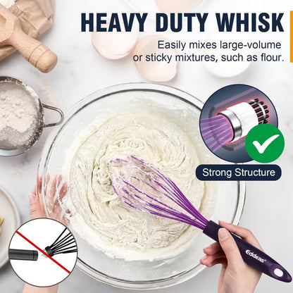 Whisks For Cooking - 500 °F Heat Resistant Silicone Whisk, Heavy Duty 7",9"&11inch Non-Scratch Balloon Kitchen Wisk tool Set, for cooking Wisking, Blending, Beating, Stirring, 3 Piece Black