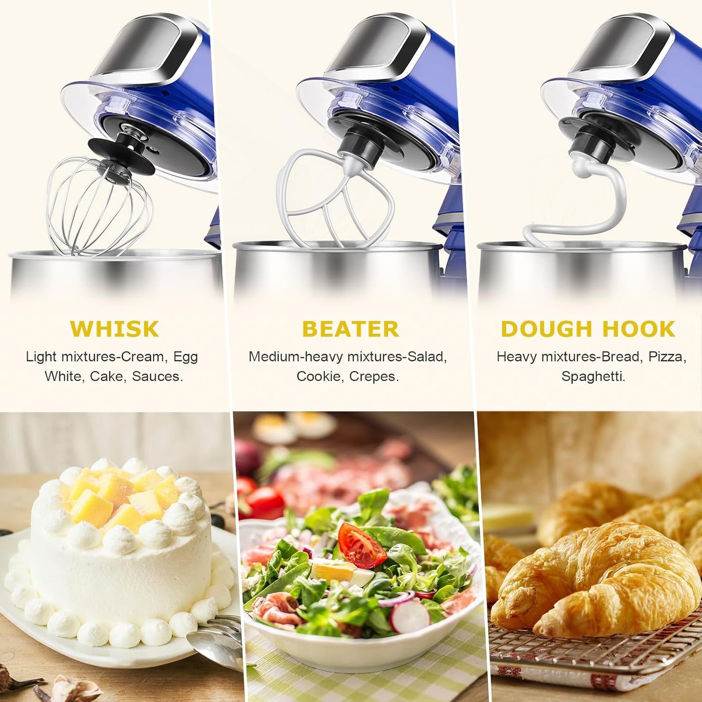 Kitchen in the box Stand Mixer,3.2Qt Small Electric Food Mixer,6 Speeds Portable Lightweight Kitchen Mixer for Daily Use with Egg Whisk,Dough Hook,Flat Beater (Black)