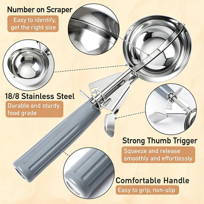 Fayomir 2 oz Scoop, Cookie Scoop for Baking, 2 oz Ice Cream Scoop with Trigger, #16 Disher, Portion Scoop, Blue Handle, Food Scoop for Ice Cream, Muffin, Cupcake Batter, Mashed Potato, Cookie Dough