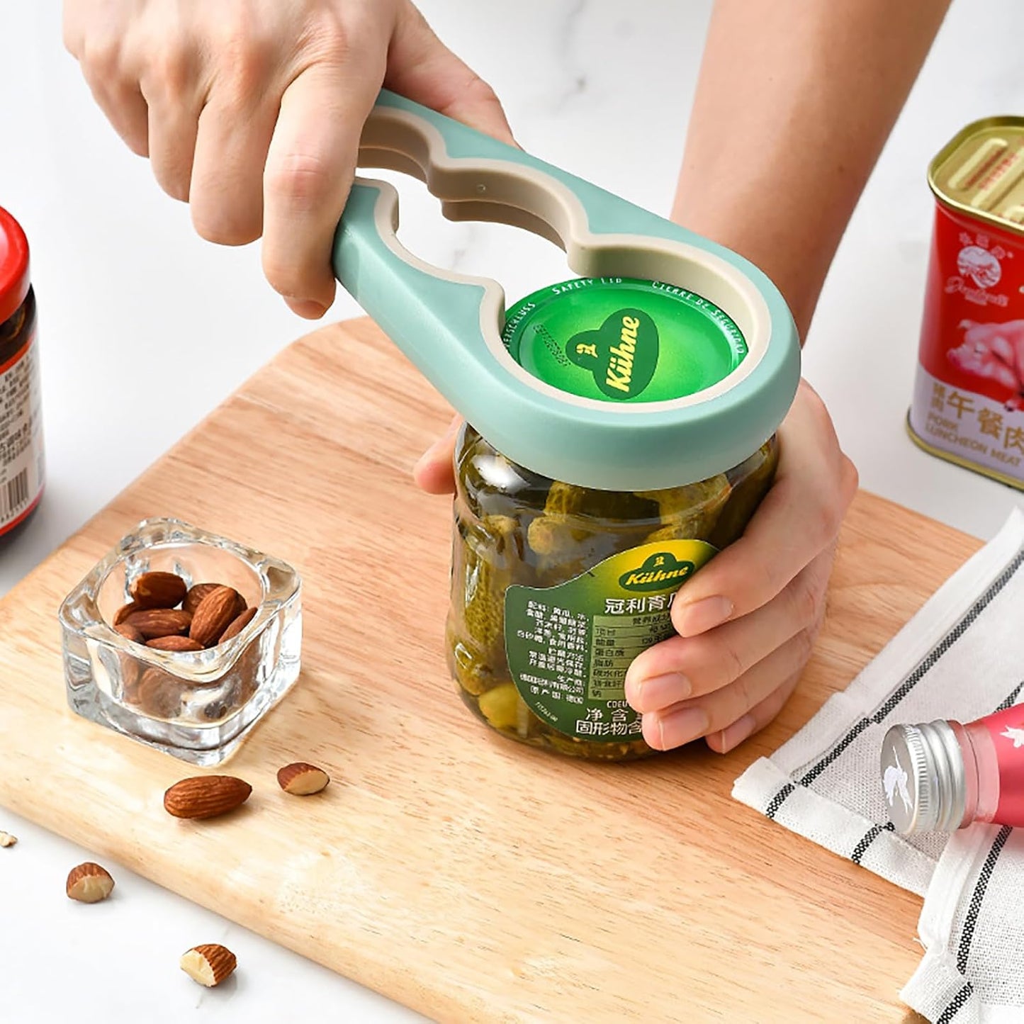 Jar Opener for Seniors with Arthritis,Jar Opener for Weak Hands,5-in-1 Bottle Opener,4-in-1 Can Opener (A-Blue)