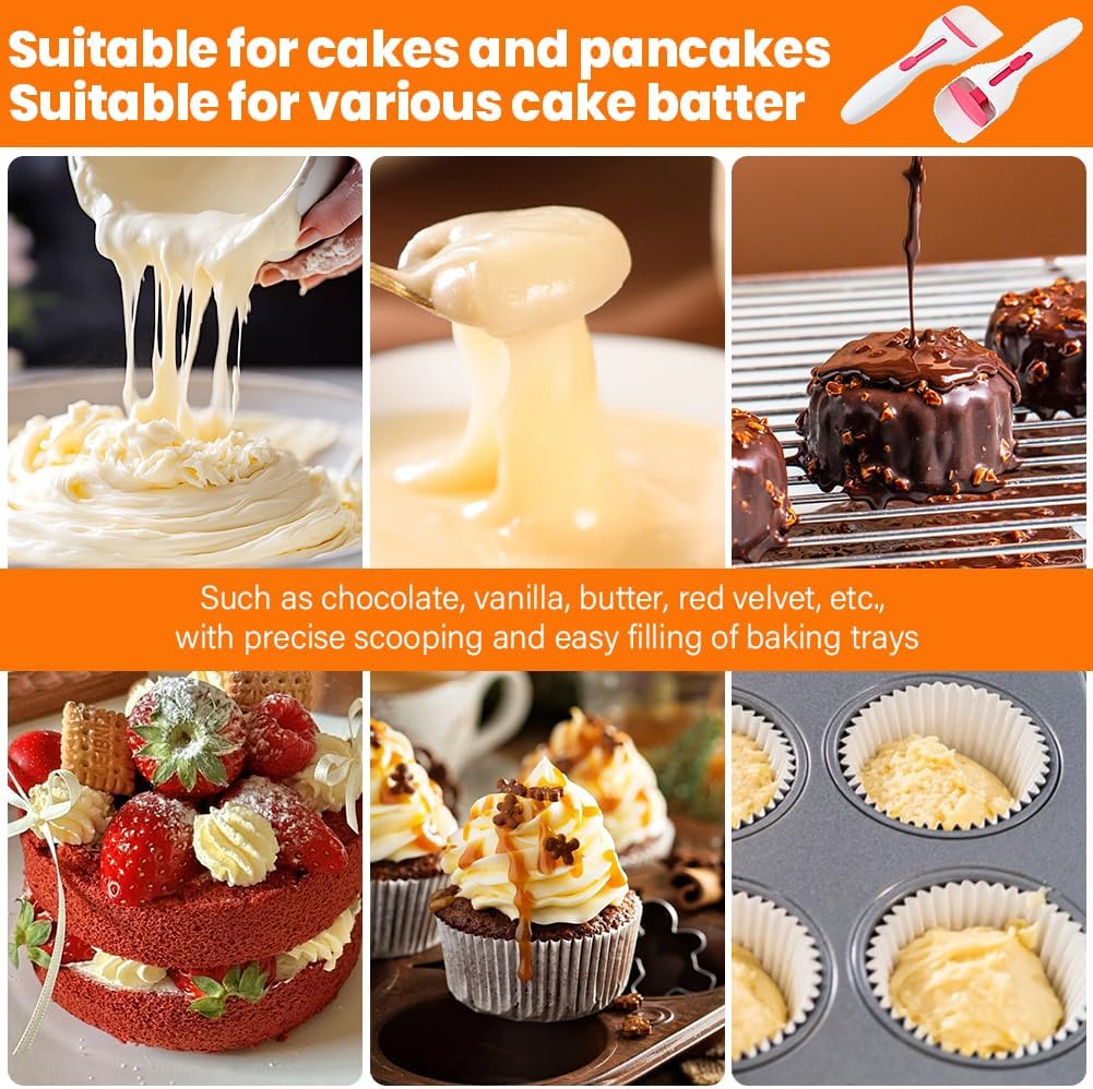 2pcs Cupcake Scoop Batter Dispenser Cupcake Batter Scoop Sliding Button Cake Cream Spatulas for Elegant Baking, Pastry(COLOR:white)