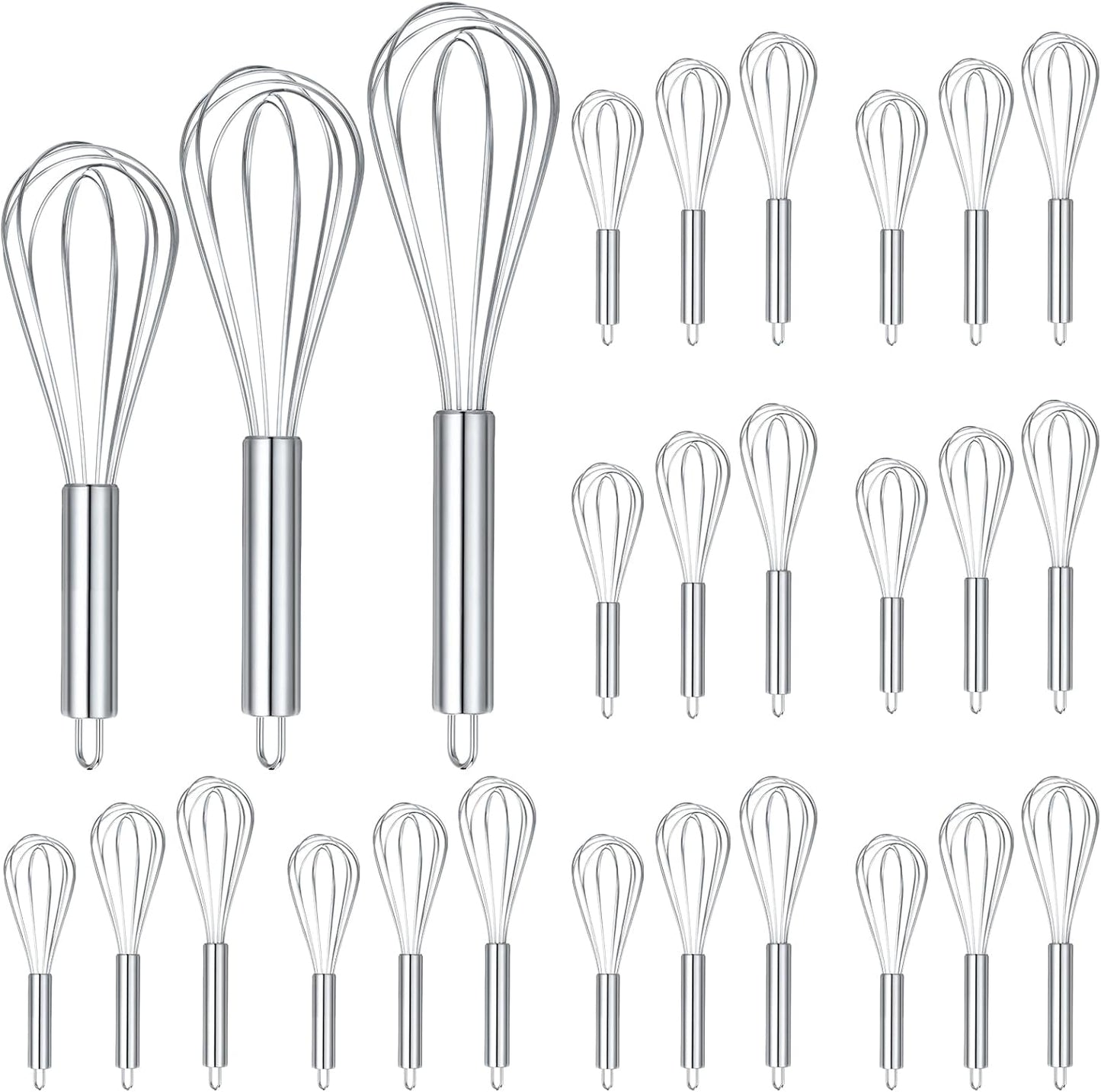 Domensi 24 Pcs 8" 10" 12" Whisks Set Kitchen Whisks for Cooking Heat Resistant Stainless Steel Balloon Wire Whisk Bulk for Non Stick Cookware Blending Stirring Valentines Day Baking