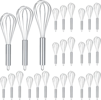 Domensi 24 Pcs 8" 10" 12" Whisks Set Kitchen Whisks for Cooking Heat Resistant Stainless Steel Balloon Wire Whisk Bulk for Non Stick Cookware Blending Stirring Valentines Day Baking