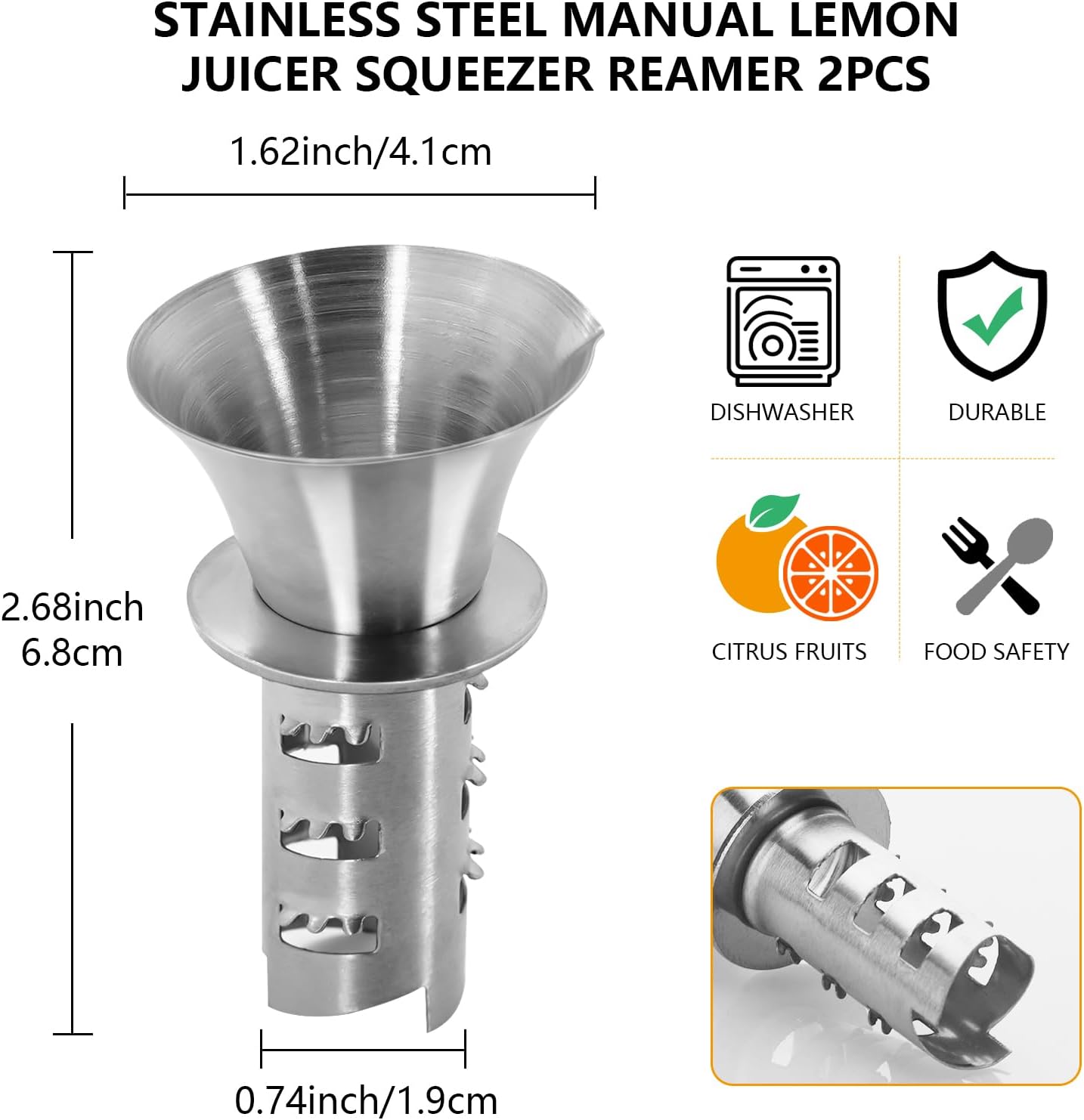 1Pc 18/8 Stainless Steel Manual Lemon Juicer Squeezer, Easy Squeeze Small Hand Juicer and Reamer, Hand Citrus Juicer and Lemon Pourer, Screw Limes squeezer, Dishwasher Safe (1)