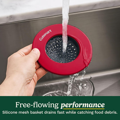 Cuisinart Sink Strainers- 2 Pack Kitchen Sink Drain Strainer & Food Catcher with Enamel-Coated Stainless Steel Rim and Silicone Base, Fits Standard 3.5" Drains, Outer Diameter 4.35", Scratch-Safe