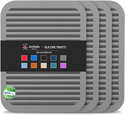 Joyhalo 4 Pack Silicone Trivets for Hot Pots and Pans,480℉ Heat Resistant Trivets for Hot Dishes,Hot Pads for Countertop,Kitchen Potholders,Black