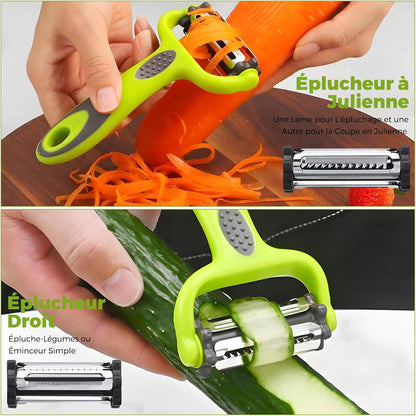 3 in 1 Julienne Peeler Fruit and Vegetable Peeler with Non-Slip Handle Ideal for Peeling Potatoes, Carrots and Various Fruits and Vegetables