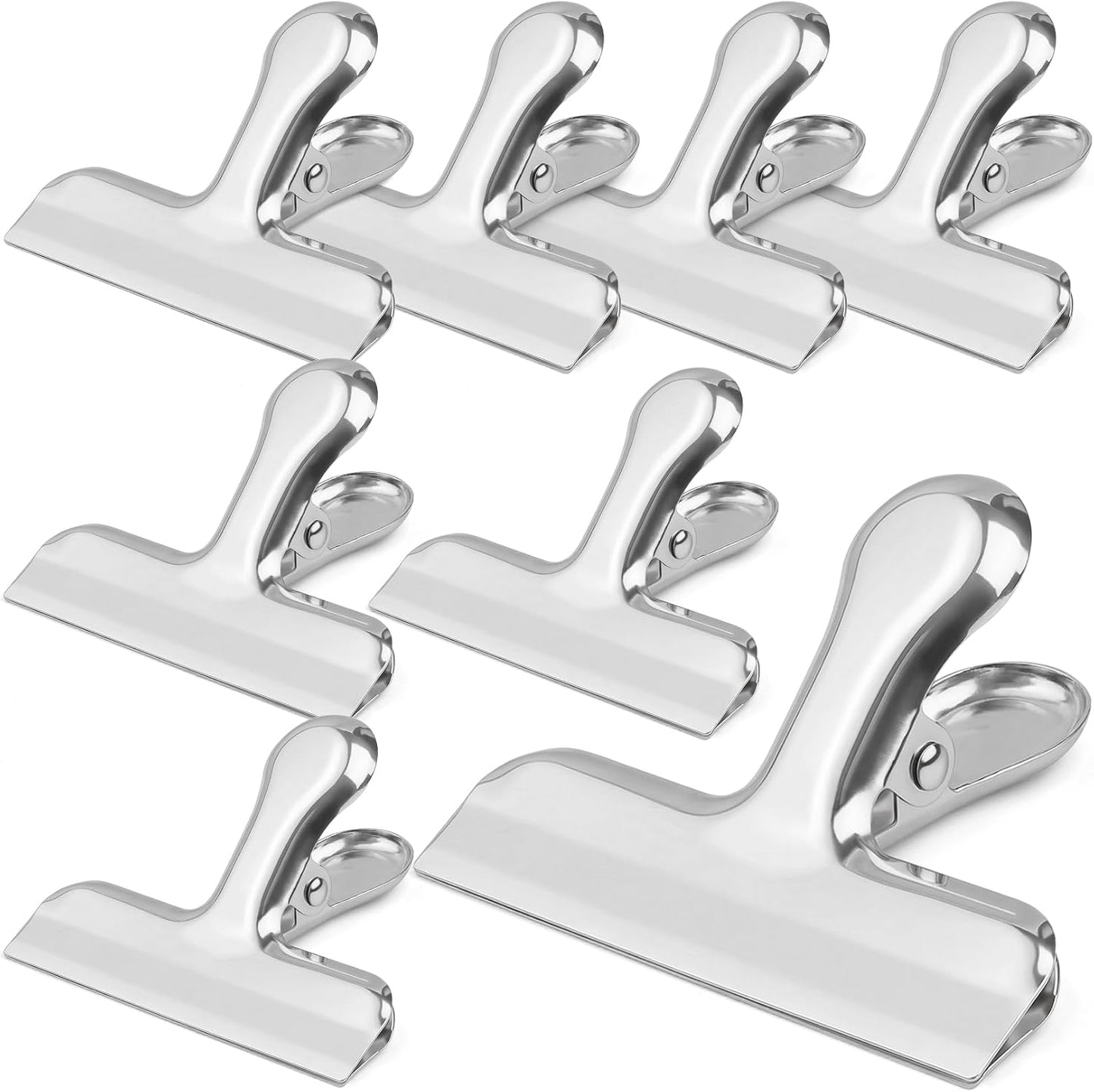 Funfery Chip Clips Bag Clips Gold Stainless Steel Clip for Food Storage,Air Tight Seal Chip Bag Clip 3 Inch Strong Food Clipp for Snack,Chips,Kitchen Decor,Home&Office Paper Heavy Duty-8 Pack