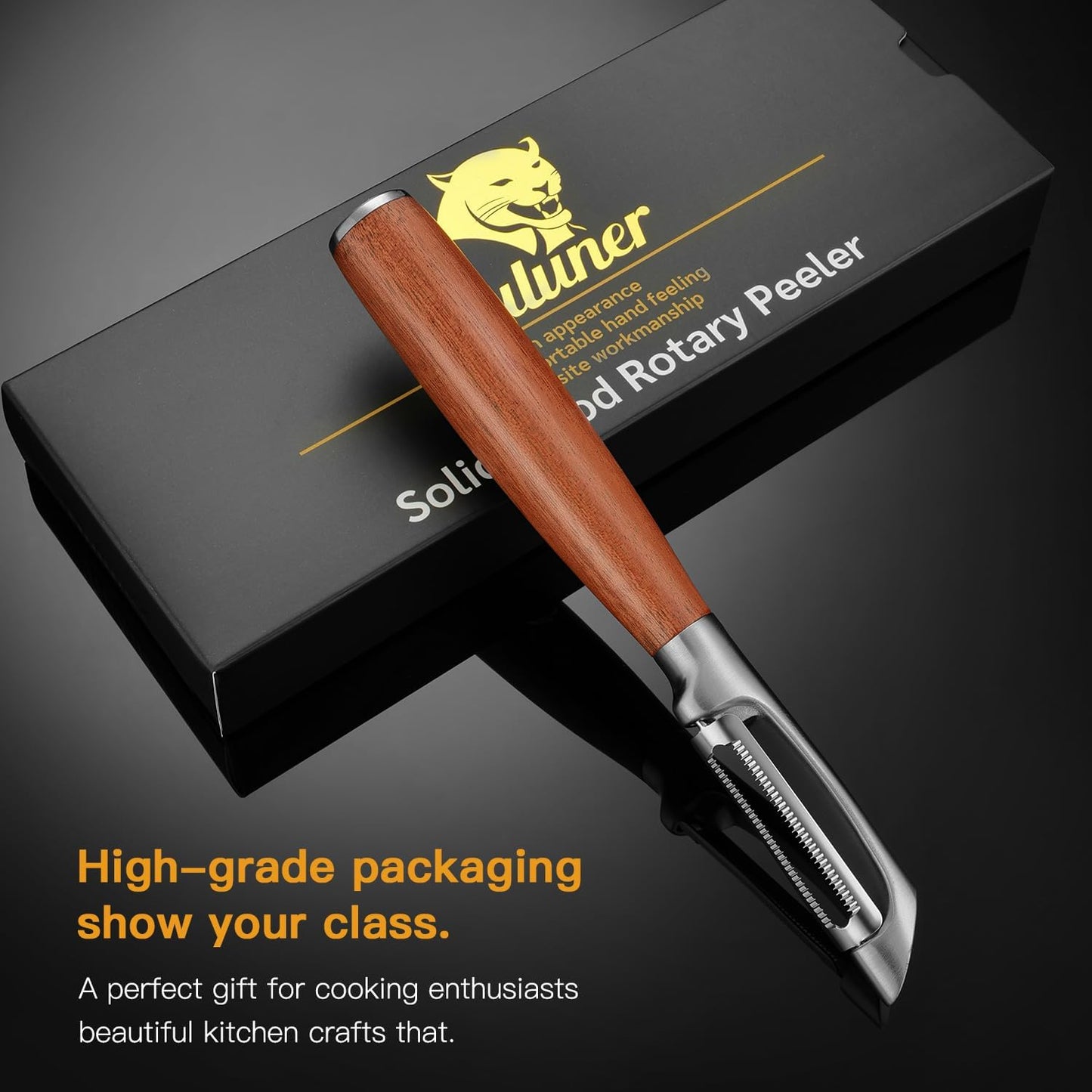 Serrated Blade Premium I Type 304 Stainless Steel Multifunctional Kitchen Peeler Real Wood Handle Ultra Sharp Blade Vegetable Potato Apple（Agarwood）