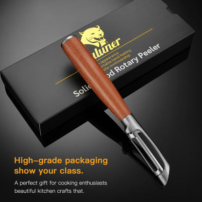 Serrated Blade Premium I Type 304 Stainless Steel Multifunctional Kitchen Peeler Real Wood Handle Ultra Sharp Blade Vegetable Potato Apple（Agarwood）