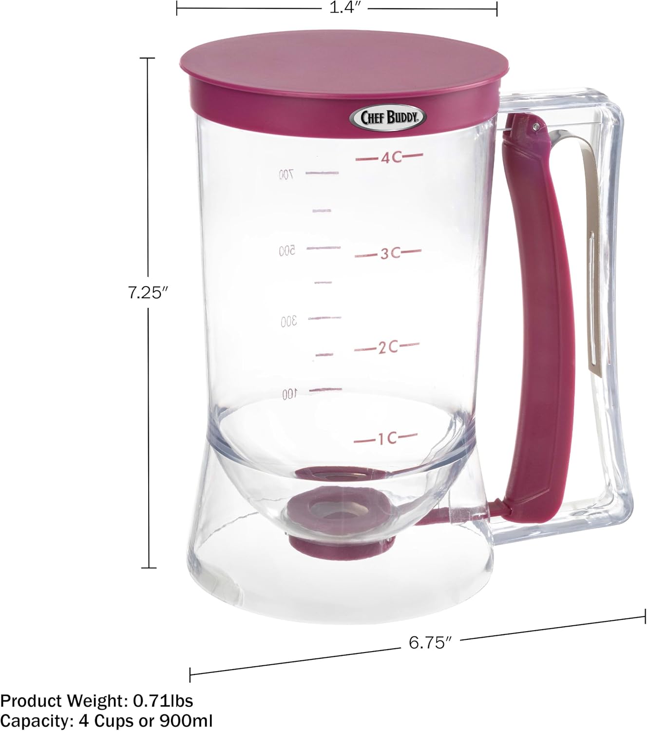Pancake Batter Dispenser - 4-Cup Batter Dispenser with Squeeze Handle for Pancakes, Waffles, Muffins, and Crepes - Baking Tools (Purple)
