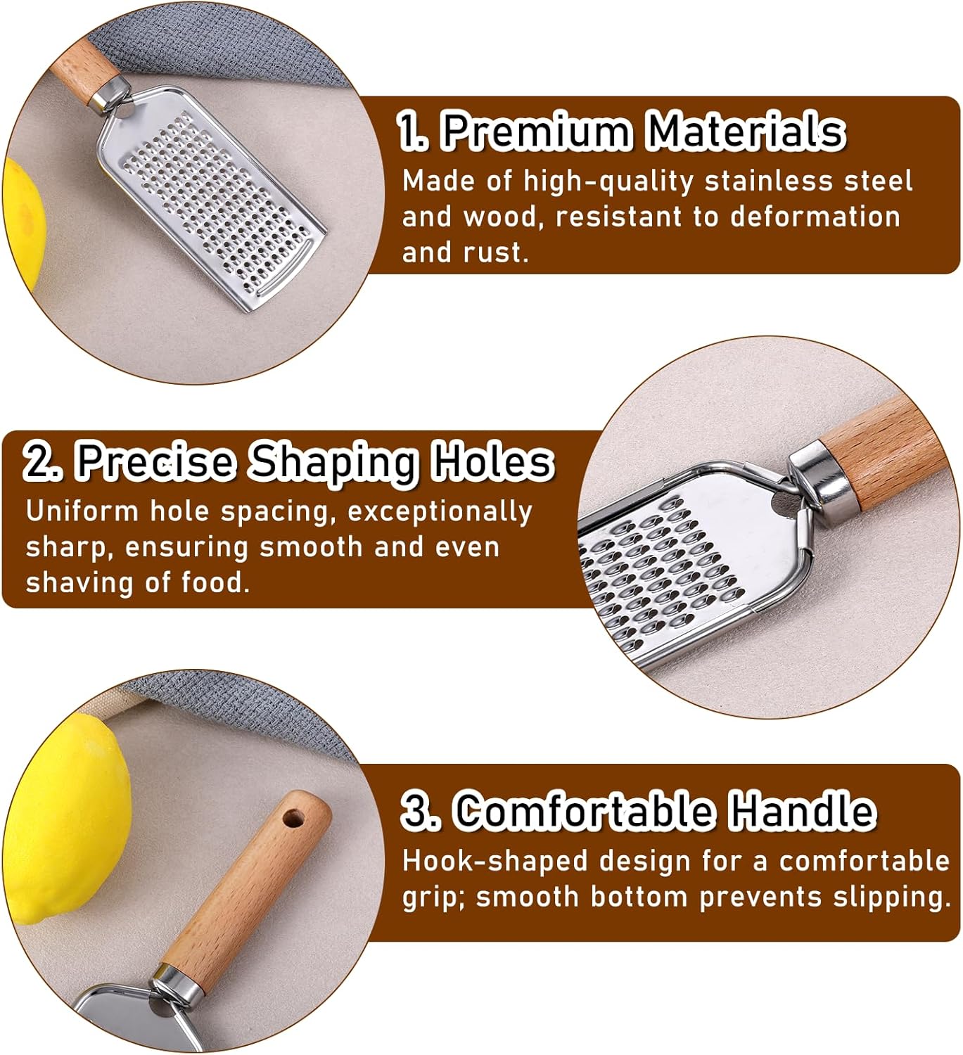 JJUNW Stainless Steel Cheese Grater, Cheese Grater Handheld, Kitchen-Grater Zester-Grater for Parmesan Lemon Ginger Nutmeg Potato Chocolate and Garlic