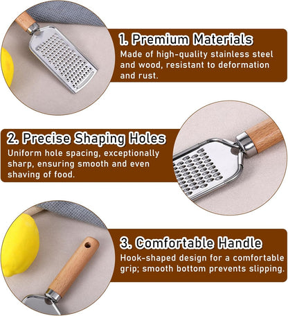 JJUNW Stainless Steel Cheese Grater, Cheese Grater Handheld, Kitchen-Grater Zester-Grater for Parmesan Lemon Ginger Nutmeg Potato Chocolate and Garlic