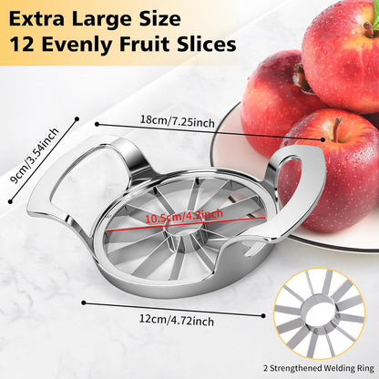4.72 inches Apple Slicer,12-Blade Extra Large Apple Corer, Heavy Duty Stainless Steel Apple Cutter and Divider with Updated Safe Blade System