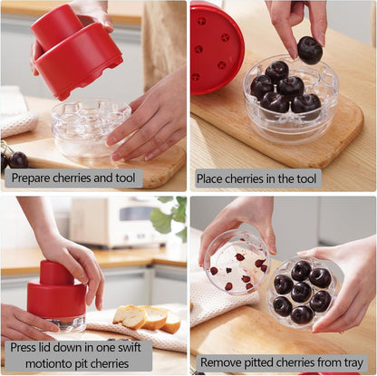 Cherry Pitter, Heavy-Duty Stainless Steel Olive and Cherry Pitters Corer Tool with Space-Saving Lock Design, Multi-Function Cherries Stoner Seed Remover Tool for Making Cherry Jam (Red)