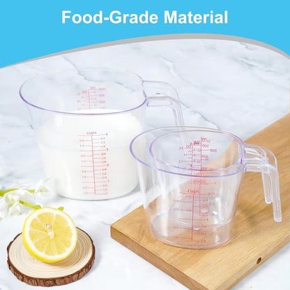 3 Pack Measuring Cup Set, Includes 250Ml (1-Cup), 500Ml (2-Cup) and 1000Ml (4-Cup) Plastic Liquid Measuring Cups- Baking, Cooking, Mixing & Measuring Cups, Essential Kitchen Tools