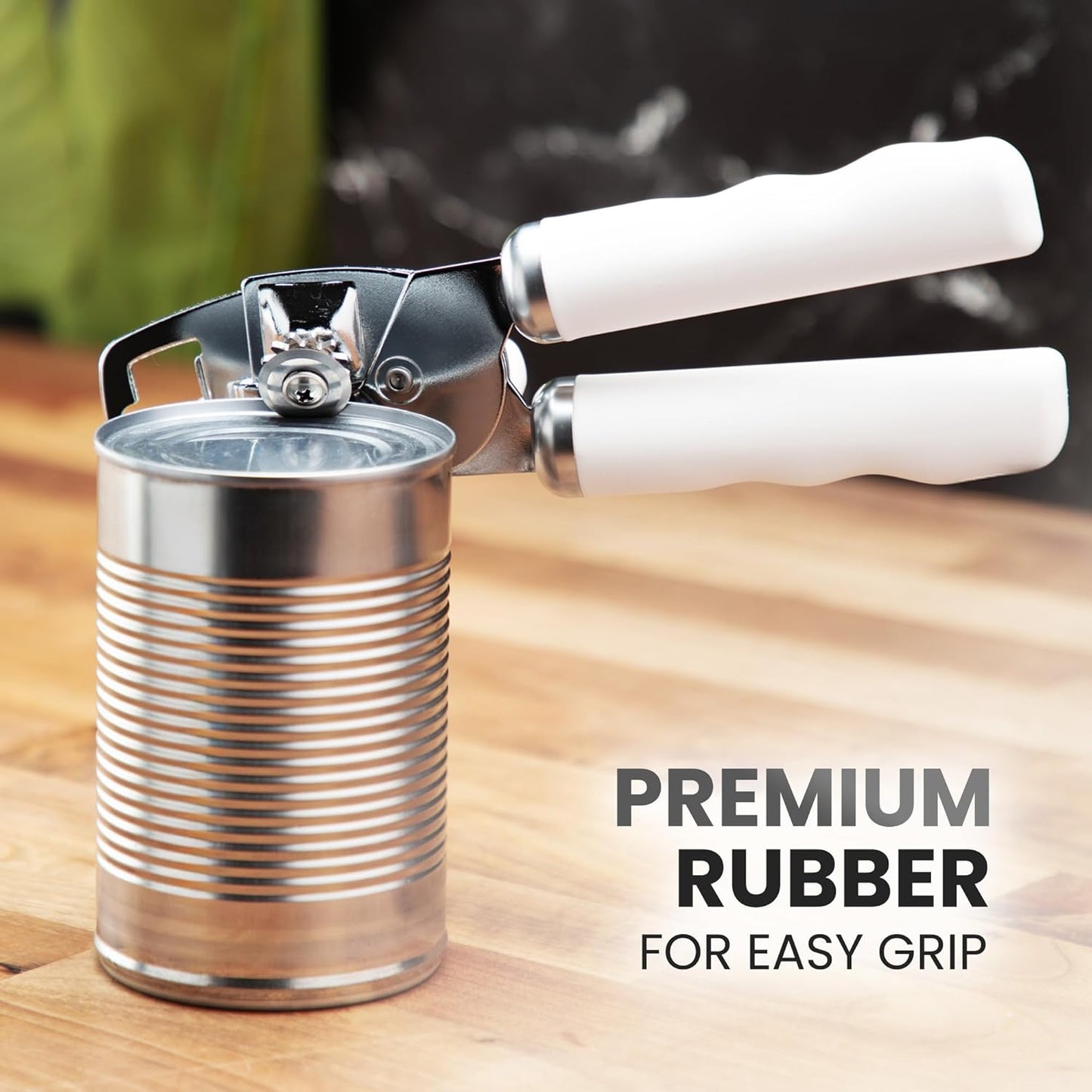 Zulay Kitchen Heavy Duty Stainless Steel Can Opener Manual with Bottle Opener - Rust Proof Manual Can Opener With Turn Knob & Comfy Soft Grip Handles - Black