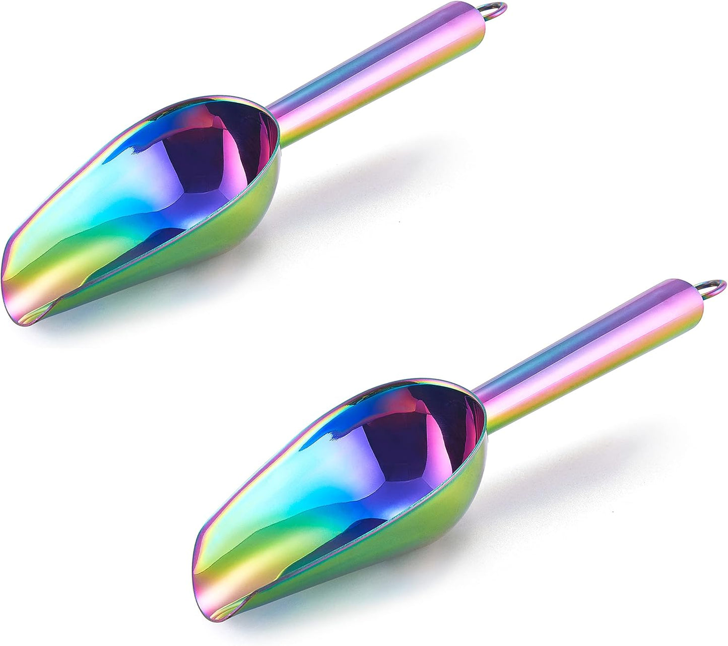 E-far Mini Ice Scoop Set of 2, 3 Ounce Stainless Steel Scoops for Ice Cube/Candy/Flour/Sugar, Metal Utility Scoops for Canisters, Baking, Kitchen Pantry, Rust Proof & Dishwasher Safe