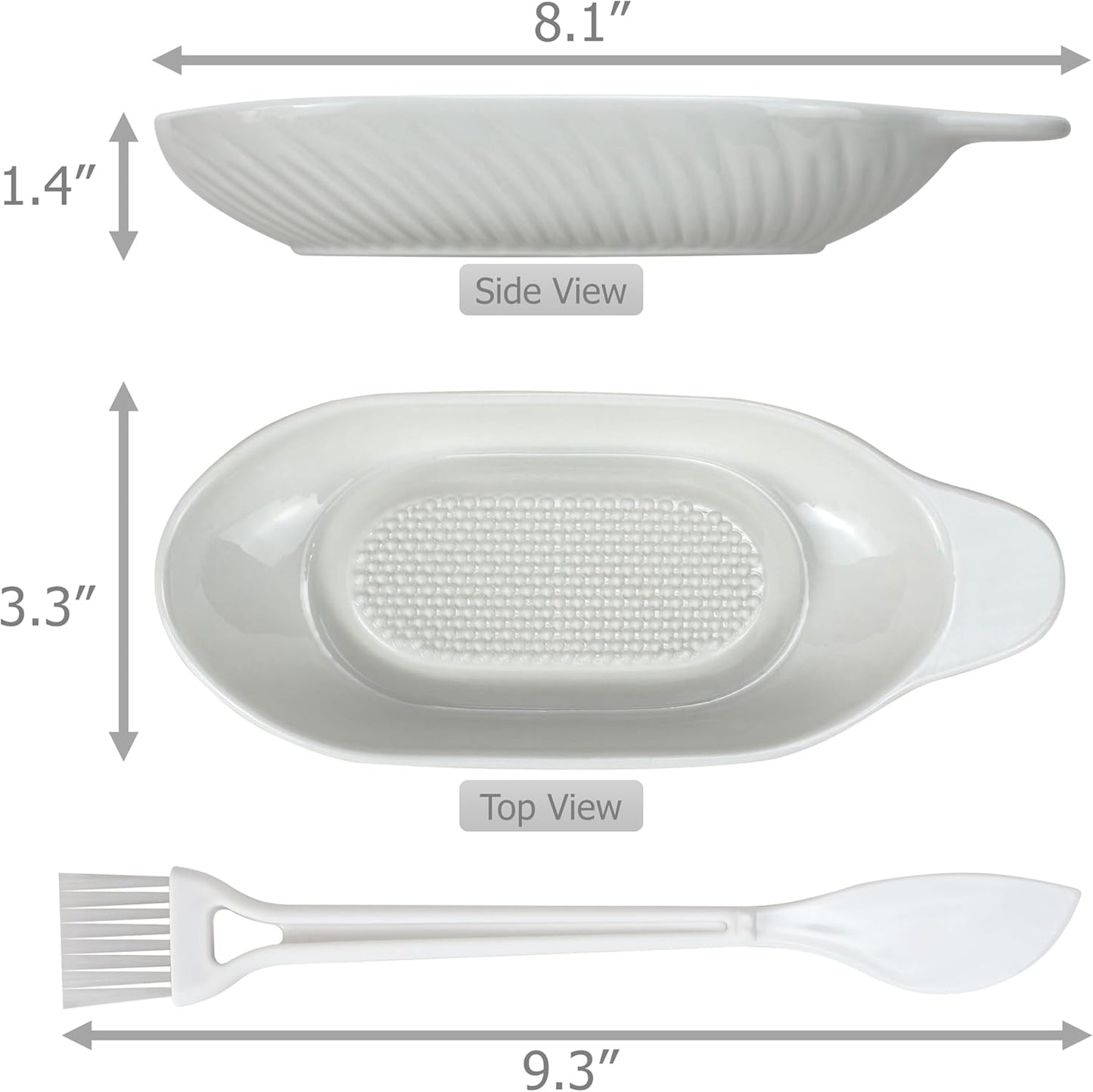 EIKS Ceramic Ginger Grater Plate with Scraper for Grinding Wasabi Ginger Garlic Cheese Fruits Vegetables