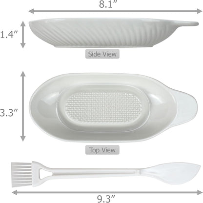 EIKS Ceramic Ginger Grater Plate with Scraper for Grinding Wasabi Ginger Garlic Cheese Fruits Vegetables