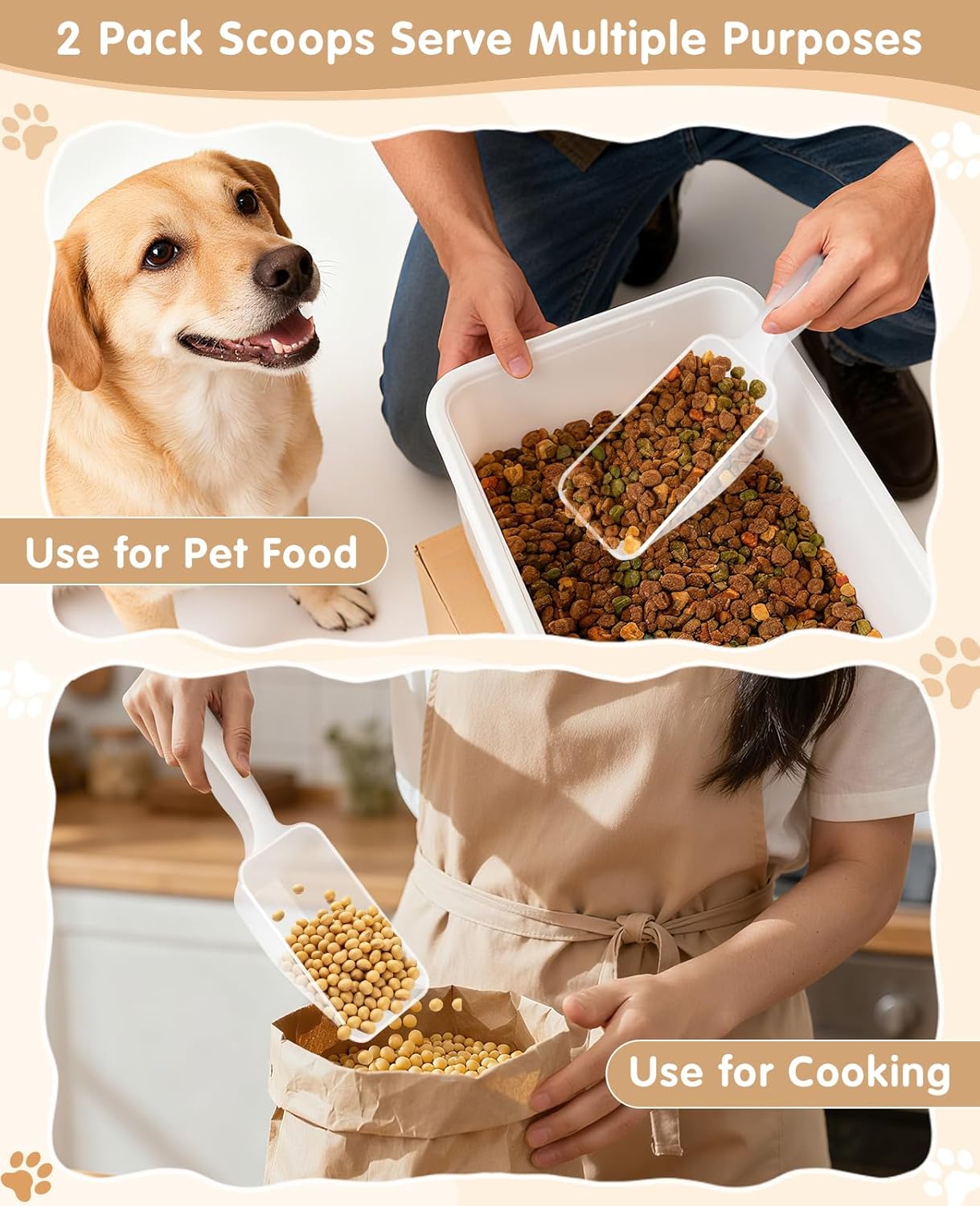 2-Pack Dog Food Scoop 1 Cup, Plastic Pet Food Measuring Scoop With Measuring Lines (1/2 & 1 Cup Markings) for Dogs, Cats, Fish, Bird（Black and Transparent（Black