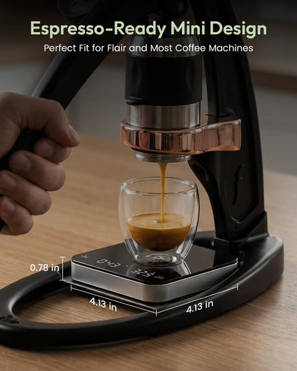 Maestri House Mini Coffee Scale with Timer, USB-C Rechargeable Espresso Scale, 2kg/0.1g Accurate Scale for Espresso and Pour-Over Coffee, Portable Digital Kitchen Scale with Auto Timer (Black&Silver)