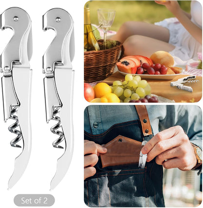 HYZ 2-Pack Wine Opener Waiter Corkscrew, Professional Wine Key for Servers, Bartender, with Foil Cutter, Manual Wine Bottle Opener Double Hinged (Black)