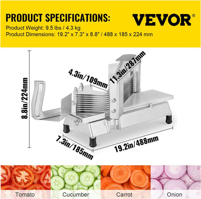 VEVOR Commercial Tomato Slicer 3/16 inch Heavy Duty Tomato Slicer Tomato Cutter with Built-in Cutting Board for Restaurant or Home Use (3/16 inch)