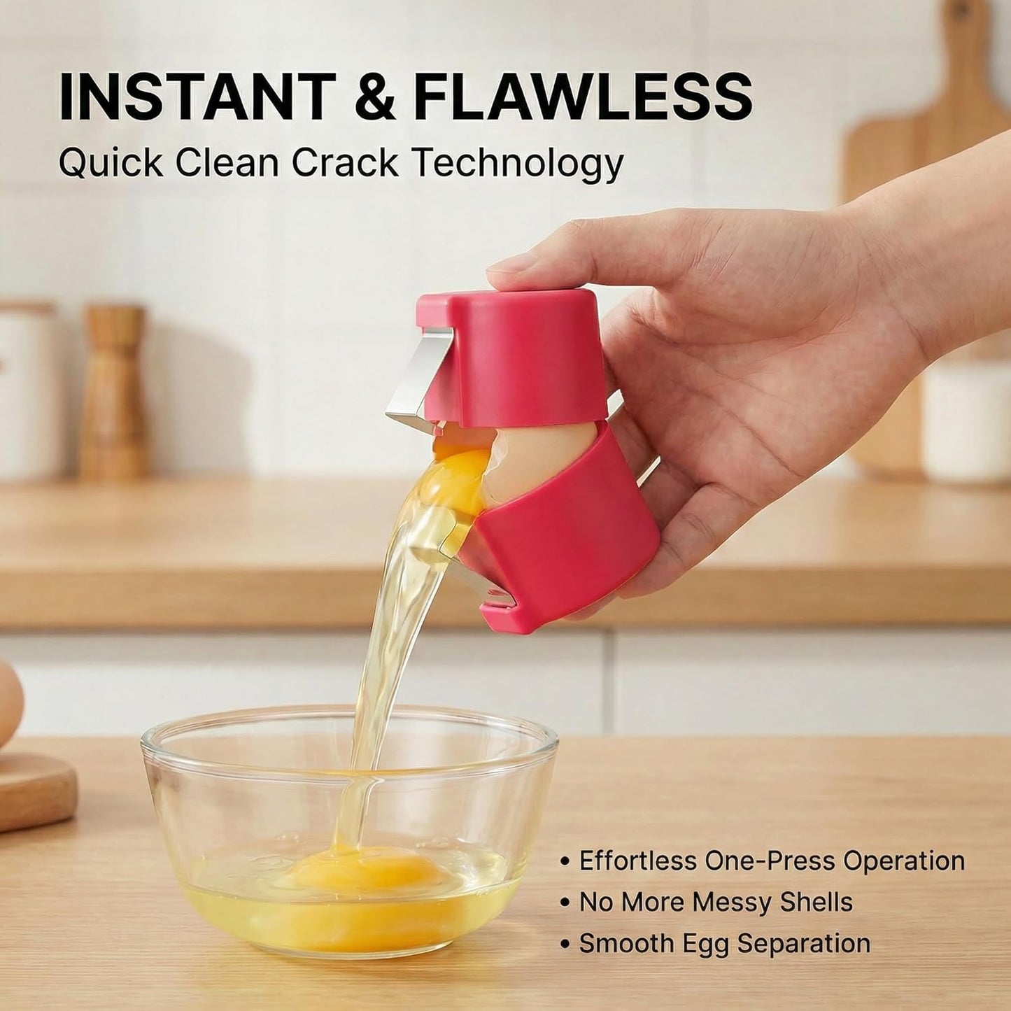 Premium PP Egg Shell Opener & Cracker, Clean Crack Egg Tool with Built-In Separator, Fits Multiple Egg Sizes, Dishwasher Safe Kitchen Gadget for Raw & Soft-Boiled Eggs, Rose Red