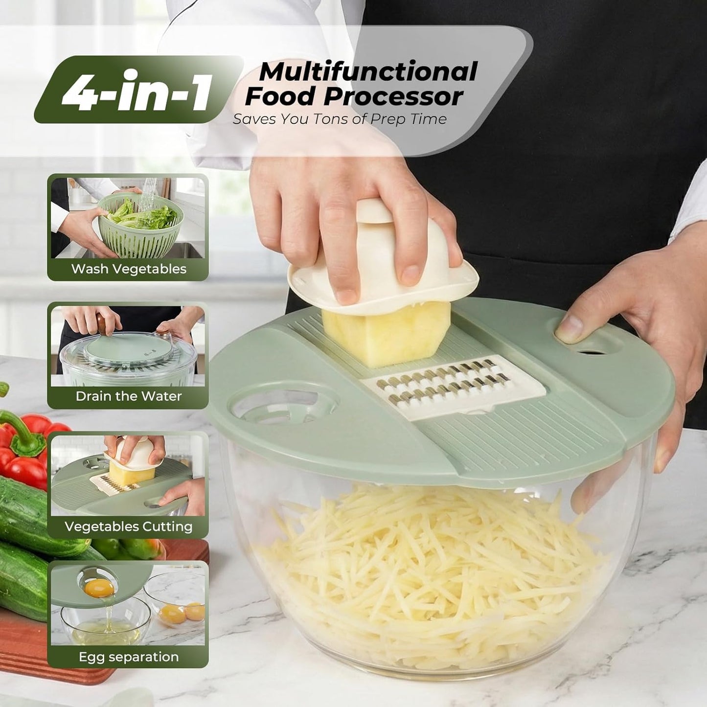 Salad Spinner Large Lettuce Spinner 4.3 Qt with Non-Slip Base & Stop Button Vegetable Dryer & Fruit Washing Bowl for Efficient Salad Prep