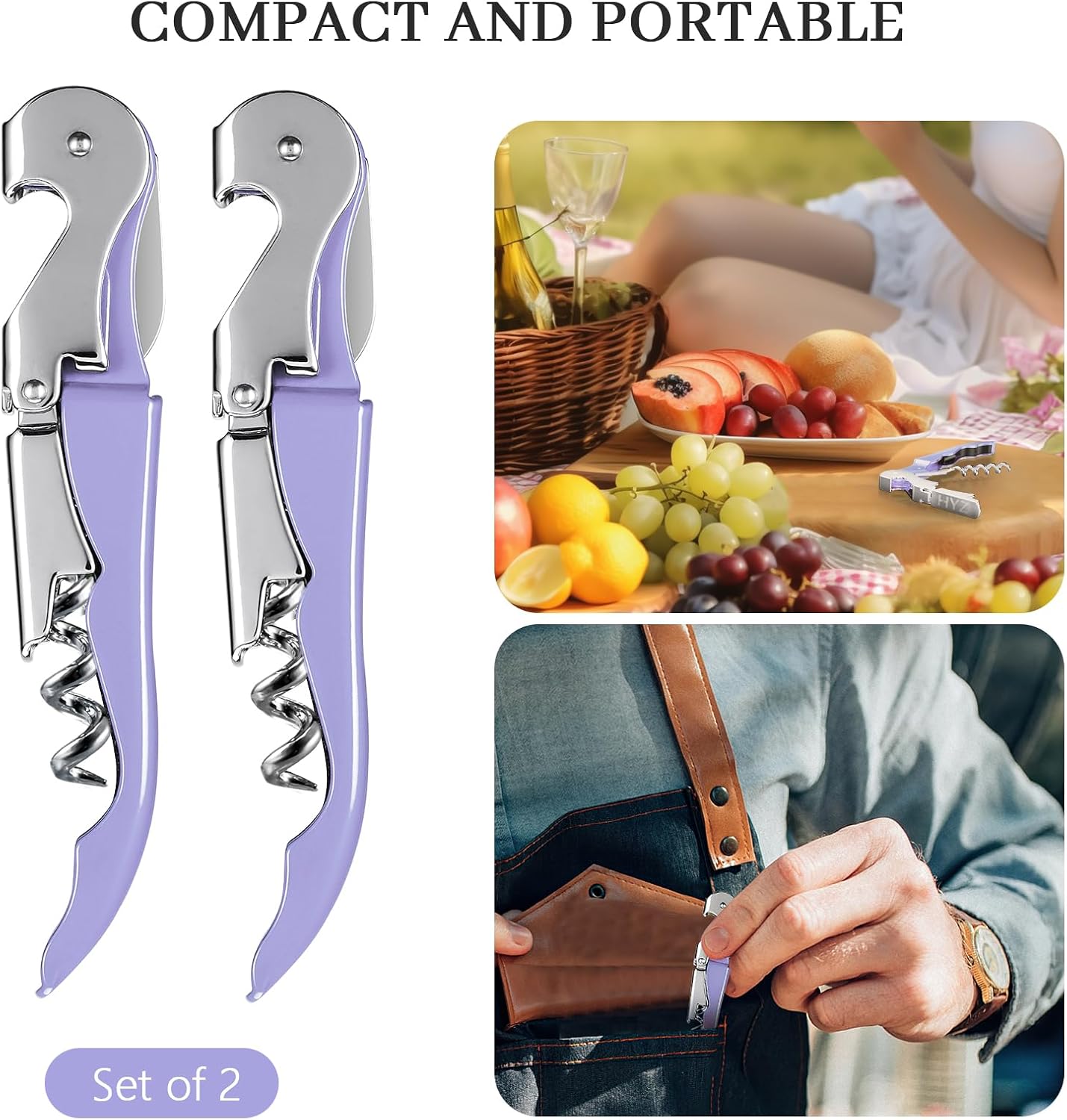 HYZ 2-Pack Wine Opener Waiter Corkscrew, Professional Wine Key for Servers, Bartender, with Foil Cutter, Manual Wine Bottle Opener Double Hinged (Black)