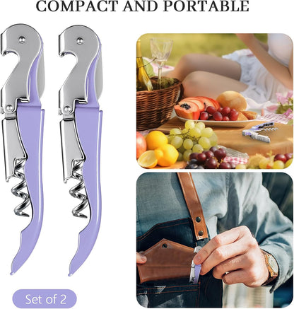 HYZ 2-Pack Wine Opener Waiter Corkscrew, Professional Wine Key for Servers, Bartender, with Foil Cutter, Manual Wine Bottle Opener Double Hinged (Black)