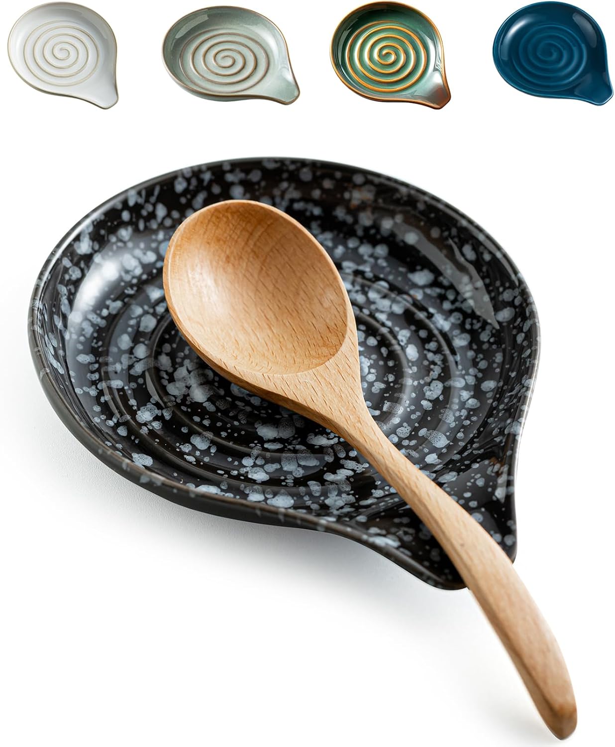 LAUCHUH Spoon Rest, Large Ceramic Spoon Holder for Kitchen Counter Spatula Rest Heat-Resistant Spoon Rest for Stove Top Cooking Utensil Holder, Farmhouse Kitchen Décor for Father's Day, Cream, 5 Inch